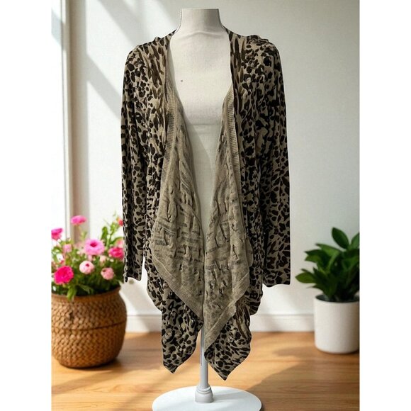 Alberto Makali Wool Blend Leopard Print Open Front Cardigan Sweater L - Picture 1 of 10